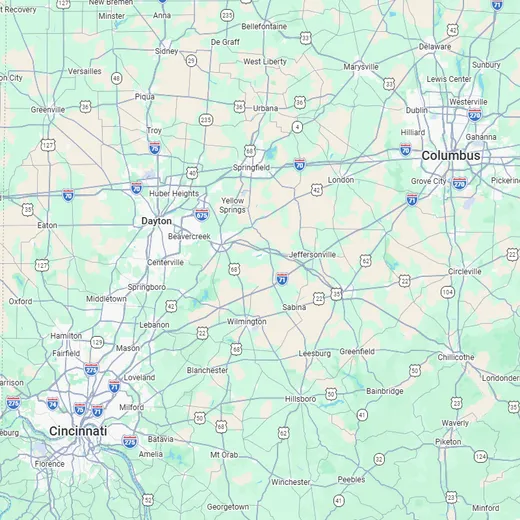 Branded Southwest Ohio service area map preview for Cincinnati, Ohio