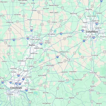 Branded service area map preview for Aegis Web Design in Southwest Ohio